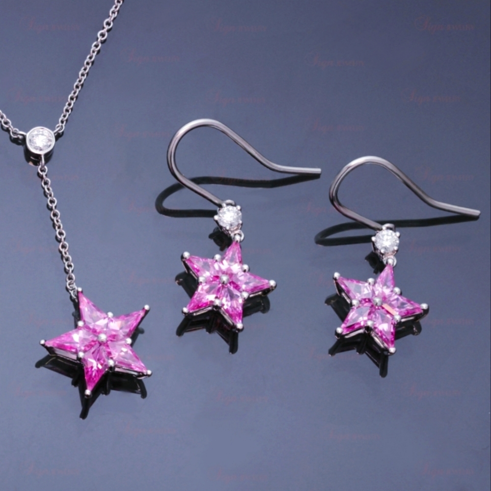 Authentic Tiffany's Pink Sapphire and white Diamonds Star Necklace Earrings set